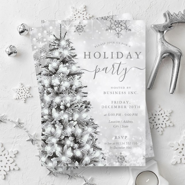 Convites Férias da Companhia de Árvore de Natal de Prata Fe (Festive Silver Christmas Tree Company Holiday Invitation)