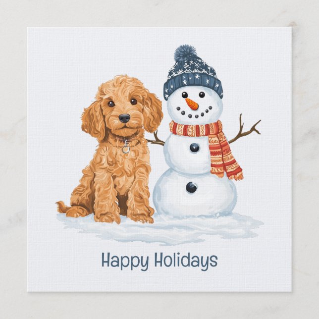 Convites Férias de Inverno Cachorro Goldendoodle Boneco de  (Frente)