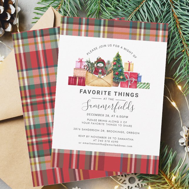 Convites Férias de Natal Coisas Favoritas Modernas (Elegant Plaid Christmas Preppy Favorite Things Invitation)