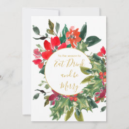 Convites Férias de Natal Holly Wreath Dourado