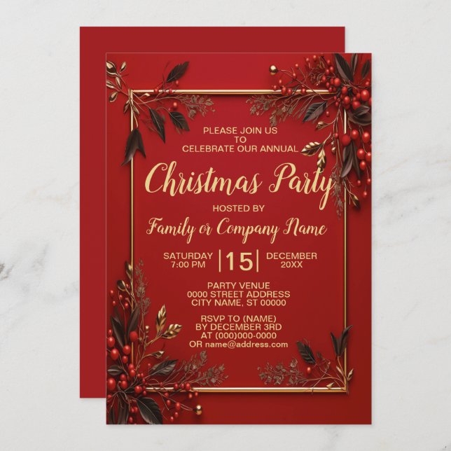 Convites Férias do Ouro do Partido Natal Vermelho Sairam Fé (Frente/Verso)