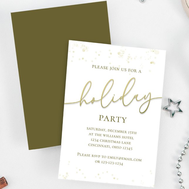 Convites Férias Dourado Caligrafia Script Glitter Simples  (Holiday party gold gradient calligraphy script invitation. With a scannable QR Code.)