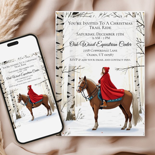 Convites Férias Equestres Alegres e Brilhantes (Personalize the details for your  event and set the scene for a festive, horse-themed gathering!)