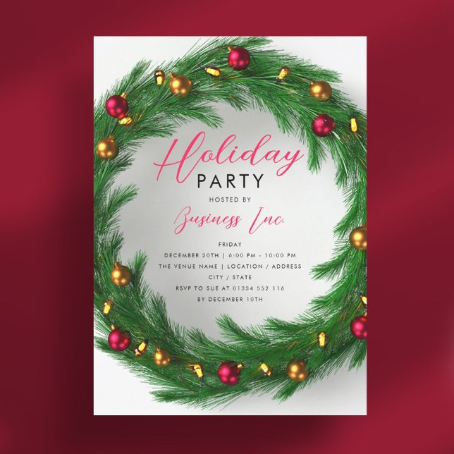 Convites Férias Festivas do Simples Partido de Férias Corpo (Simple Corporate Holiday Party Festive Wreath Invitation)