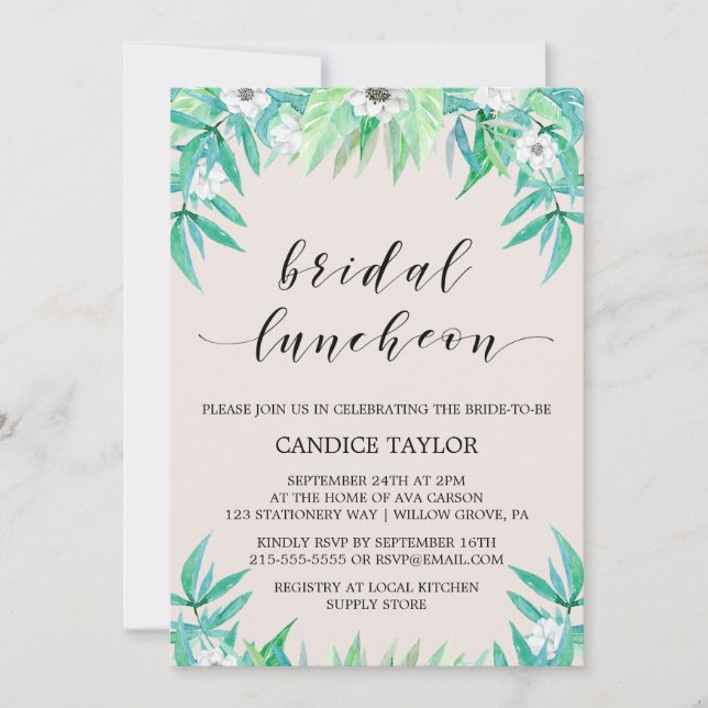 Convites Ferida Botânica Verde e Almofada Bridal Flor (Frente)