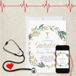 Convites Ferida verde + graduação médica de confete de ouro