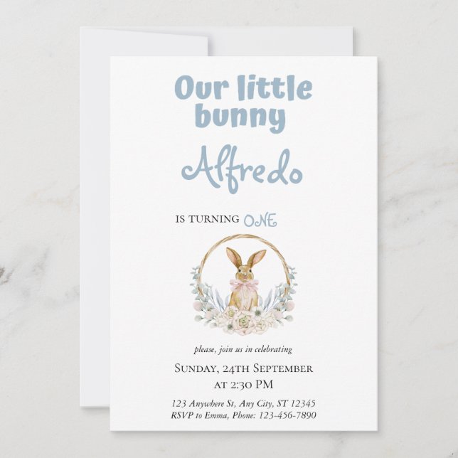 Convites Ferimento de bebê do Coelhinho da Páscoa azul (Frente)
