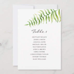 Convites Fern de aquarela. Gráfico de assentos de casament