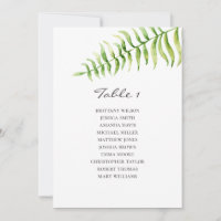 Fern de aquarela. Gráfico de assentos de casamento