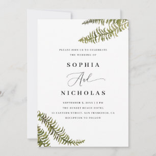 Convites Fern de madeira de aquarelas. Casamento floral ver