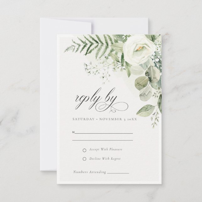 Convites Fern Eucalyptus Greenery Foliage Wedding RSVP (Frente)