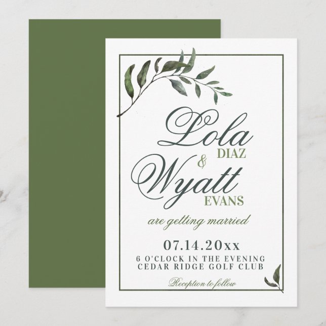 Convites Fern Green Willow Branch Elegant Wedding (Frente/Verso)