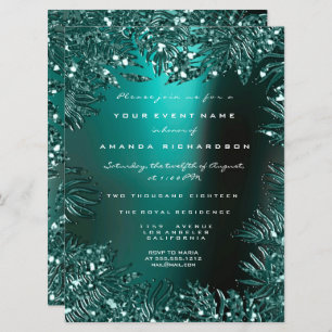 Convites Fern Leafs Cristalais Moldados Teal Aquatic Formal