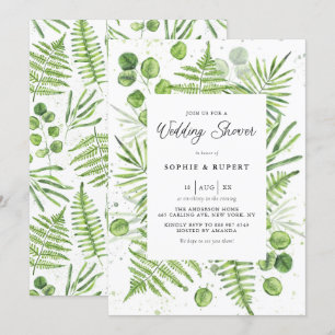 Convites Ferns de Aquarela e Chá de casamento de Quadro Eu
