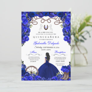 Convites Ferradura Azul Charra Floral Quinceanera
