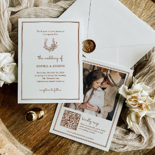 Convites Ferradura Floral Casamento Western Cobre Enferru