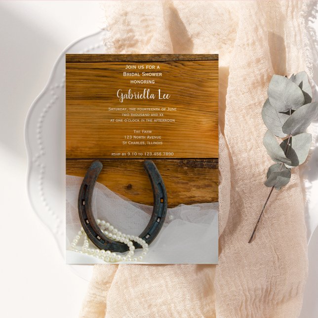 Convites Ferradura, Pérolas, Madeira Marinha, Chá de panela (Criador carregado)