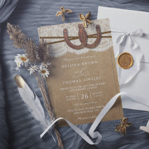 Convites Ferradura Rústica Sobre Kraft & Lace Casamento Cód