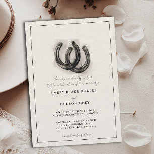 Convites Ferraduras de Campo Vintage Ocidental BW Casamento