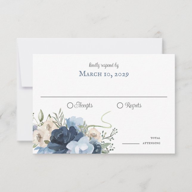 Convites Ferraduras e Flores Rústicas Madeira Marinha (Frente)