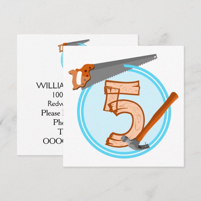 Convites FERRAMENTAS DE Aniversário para Meninos de Cinco A (Frente/Verso)