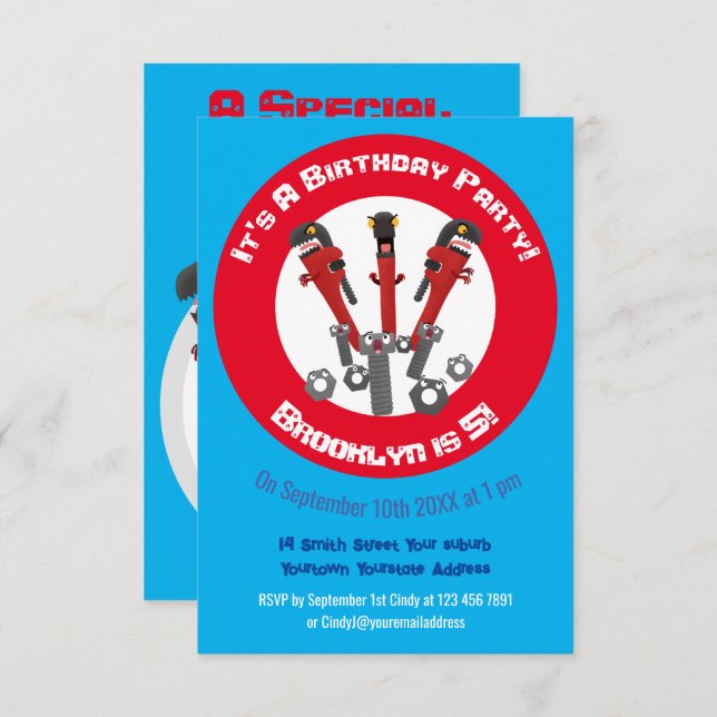 Convites Ferramentas engraçadas de monstro de wrench (Frente/Verso)