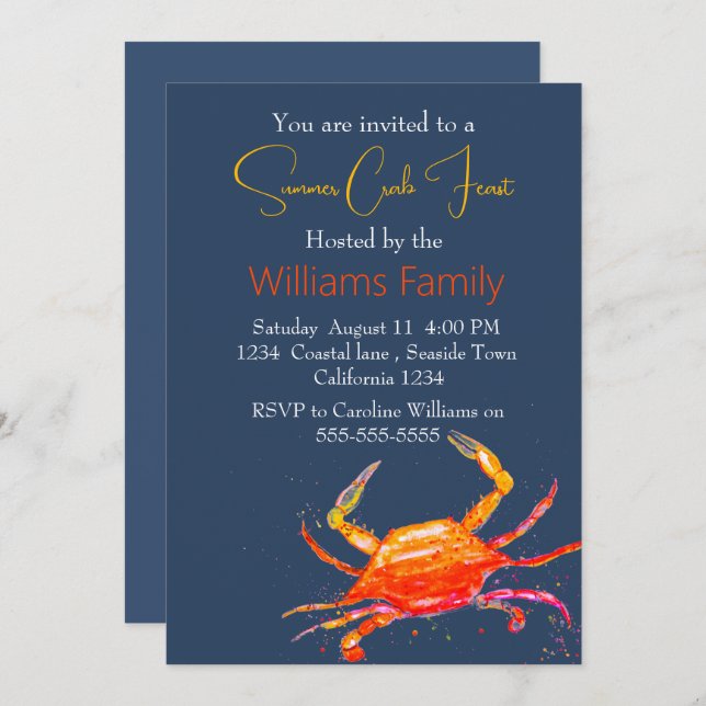 Convites Ferro-marisco náutico costeiro de Crab Beach (Frente/Verso)
