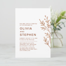 Convites Ferrugem e branca. Folhagem simples. Casamento mod