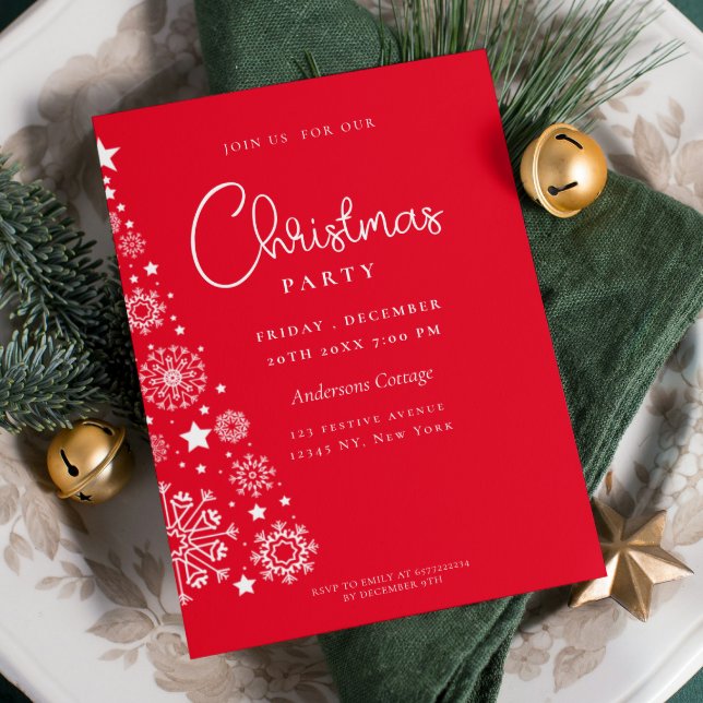 Convites Feso Red Corporate Christmas (Unique Festive bold Red Christmas tree Party Invitation )