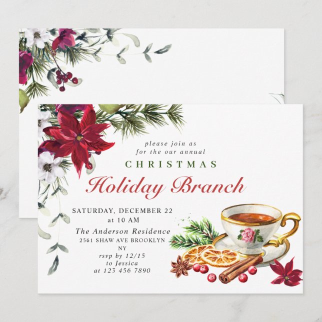 Convites FEST Poinsettia Férias Férias Filha de Natal (Frente/Verso)