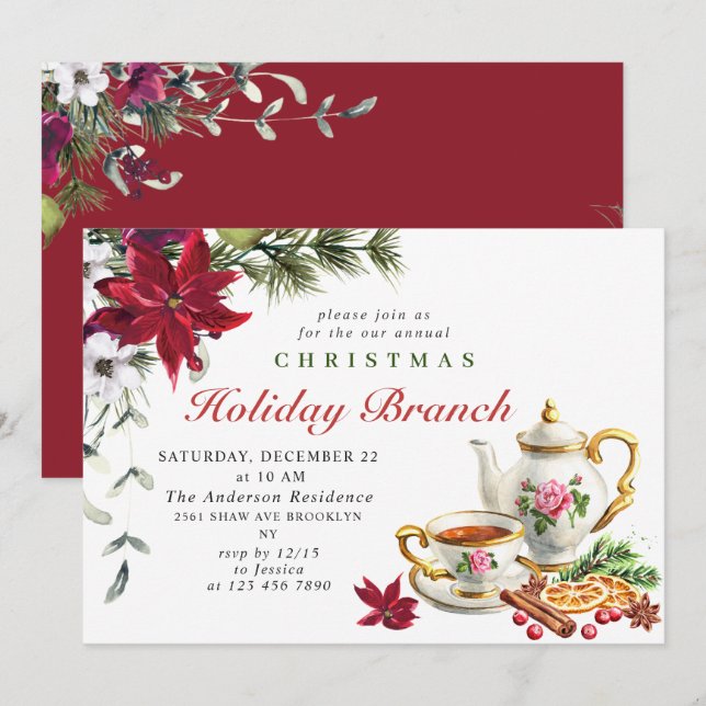 Convites FEST Poinsettia Férias Férias Filha de Natal (Frente/Verso)