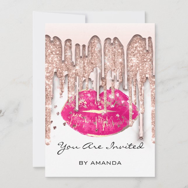 Convites Festa 16º Batom Vermelho Beijo Rosa Brilho Branco  (Frente)