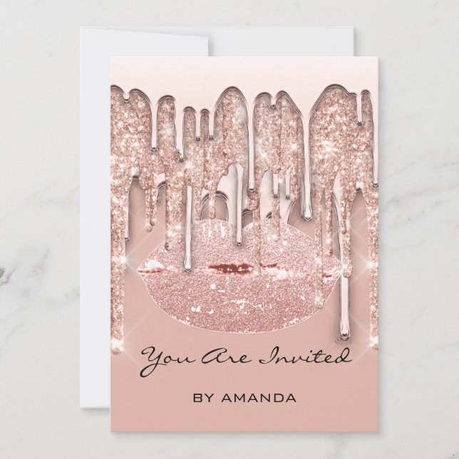 Convites Festa 16º Beijo Vermelho Lábios Rosa Brilho Gotas  (Frente)