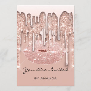 Convites Festa 16º Beijo Vermelho Lábios Rosa Brilho Gotas 