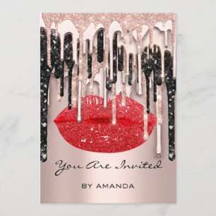 Convites Festa 16º Lábios Vermelhos Beijo Rosa Brilho Gotas