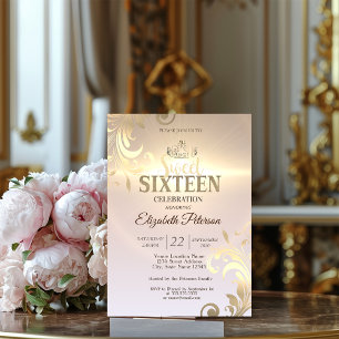 Convites Festa 16 Elegante Dourada Tiara Sweet Diamantes