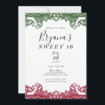 Convites Festa 16 Verde e Red Lace Elegante Fiesta Sweet<br><div class="desc">Personalizar para qualquer evento</div>