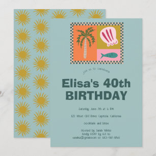 Convites Festa à Beira-Mar  Moderno e Fofo ANIVERSÁRIO Pers