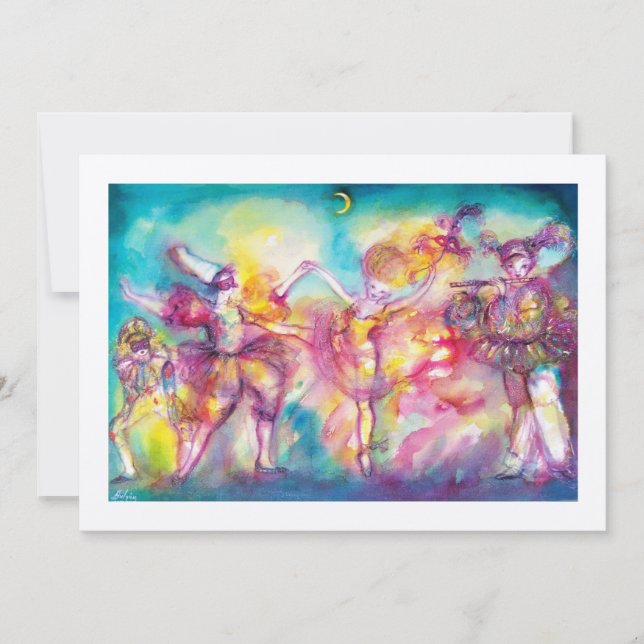 Convites FESTA À FANTASIA, Máscaras de Carnaval, Dança, Mús (Frente)