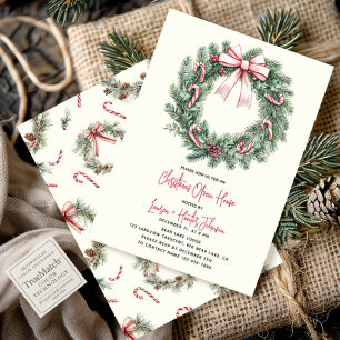 Convites Festa Aberta de Natal Candy Cane Wreath