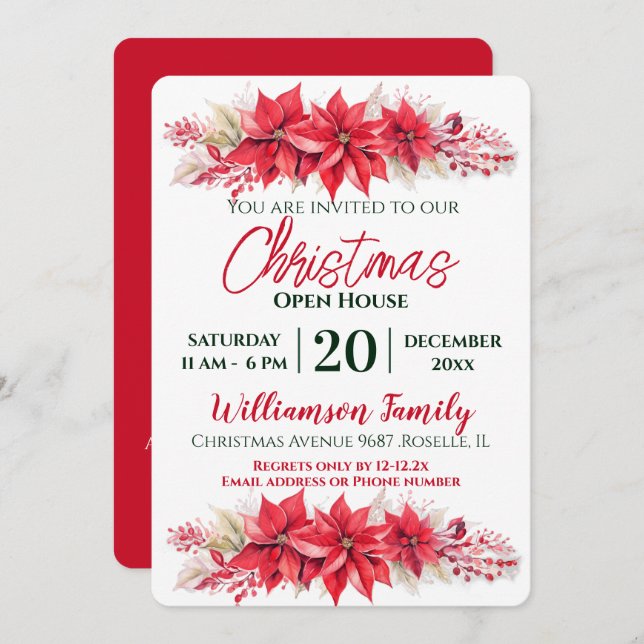 Convites Festa Aberta de Natal de Poinsettia (Frente/Verso)