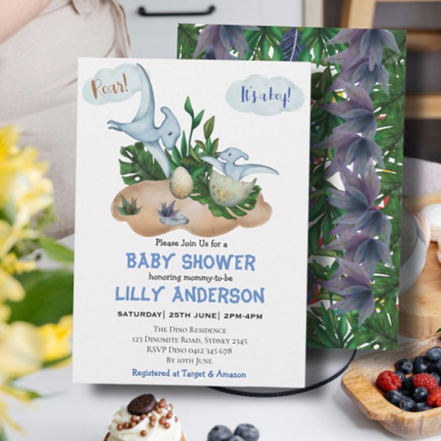 Convites Festa adorável de dinossauros! Raio! Chá de Bebê (Criador carregado)