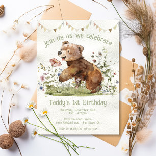 Convites Festa Adorável de primeiro aniversario de Urso Beb