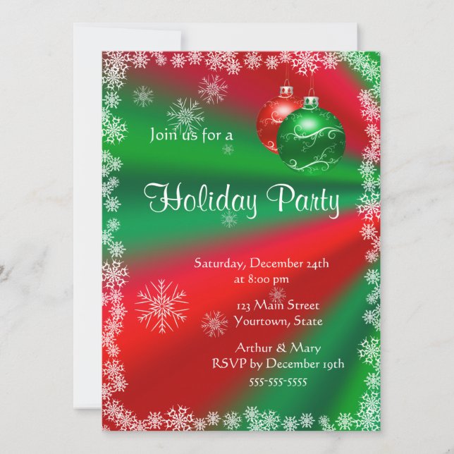 Convites Festa Alegre de Férias em Vermelho e Verde (Frente)