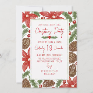 Convites Festa Alegre Natal com Poinsettia & Pinheiro em Aq