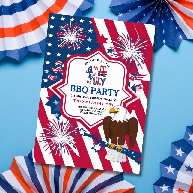Convites Festa Americana do Dia da Independência, 4 de julh (American Eagle 4th of July Independence Day Party Invitation)