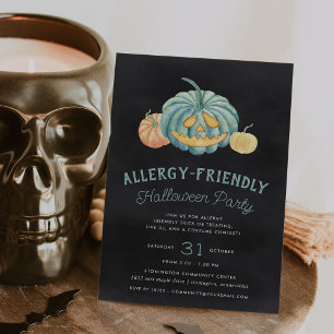 Convites Festa Amiga da Alergia da Pumpkin Teal Halloween