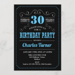 Convites Festa aniversário de 30 anos - Azul Preto<br><div class="desc">Convite de festas aniversário de 30 anos. Design preto,  azul,  branco elegante com padrão de quadro de referência e fonte de script. Até 30 anos! Envie-me uma mensagem se precisar de mais personalização.</div>