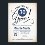 Convites Festa aniversário de 30 anos - Marinho azul preto<br><div class="desc">Convite de festas aniversário de 30 anos no Marinho azul preto branco com fundo retrocremoso. Até 30 anos! Pode ser personalizado em qualquer ano. Envie-me uma mensagem se precisar de mais personalização.</div>
