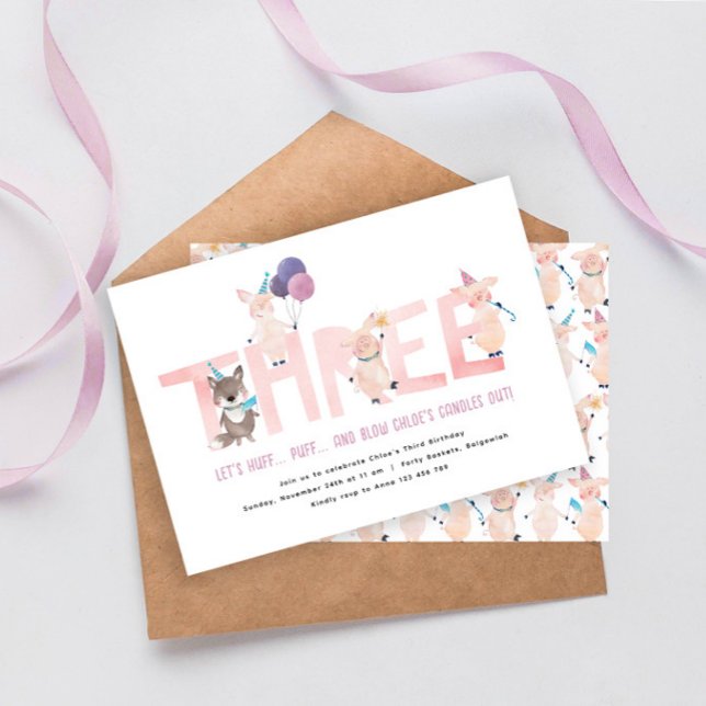 Convites Festa aniversário de 3 anos, 3 Pequenos Porcos Gra (Criador carregado)